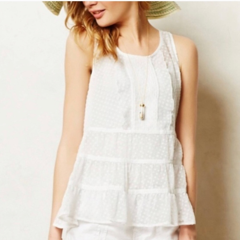 Maeve white ruffle tank top